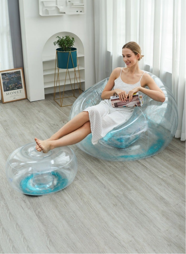 WALALLA 2 Pack Foldable Portable Inflatable Bean Bag Chair, Lazy Sofa, Clear Inflatable Couch, Inflatable Sofa, Luxurious Inflatable Seat, Air Furniture Set with Footrest, Air Pump for Indoor, outdoor - Image 1